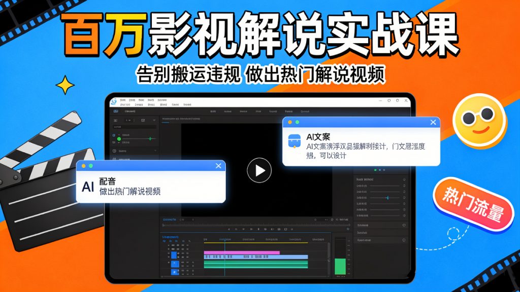 图片[1]-百万影视解说实战课：告别搬运违规没流量，用好AI文案+配音+剪映，就能做上热门的解说视频！！-成长中的独角兽