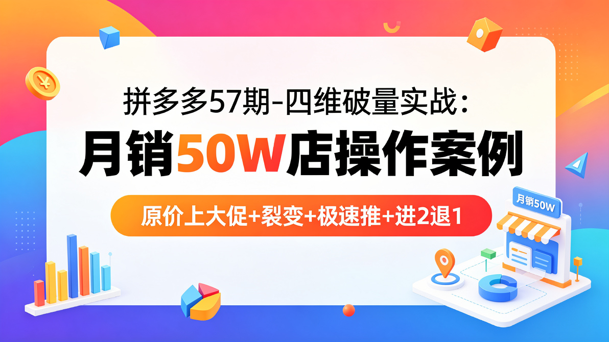 图片[1]-拼多多57期-四维破量实战：月销50W店操作案例，原价上大促+裂变+极速推+进2退1-成长中的独角兽