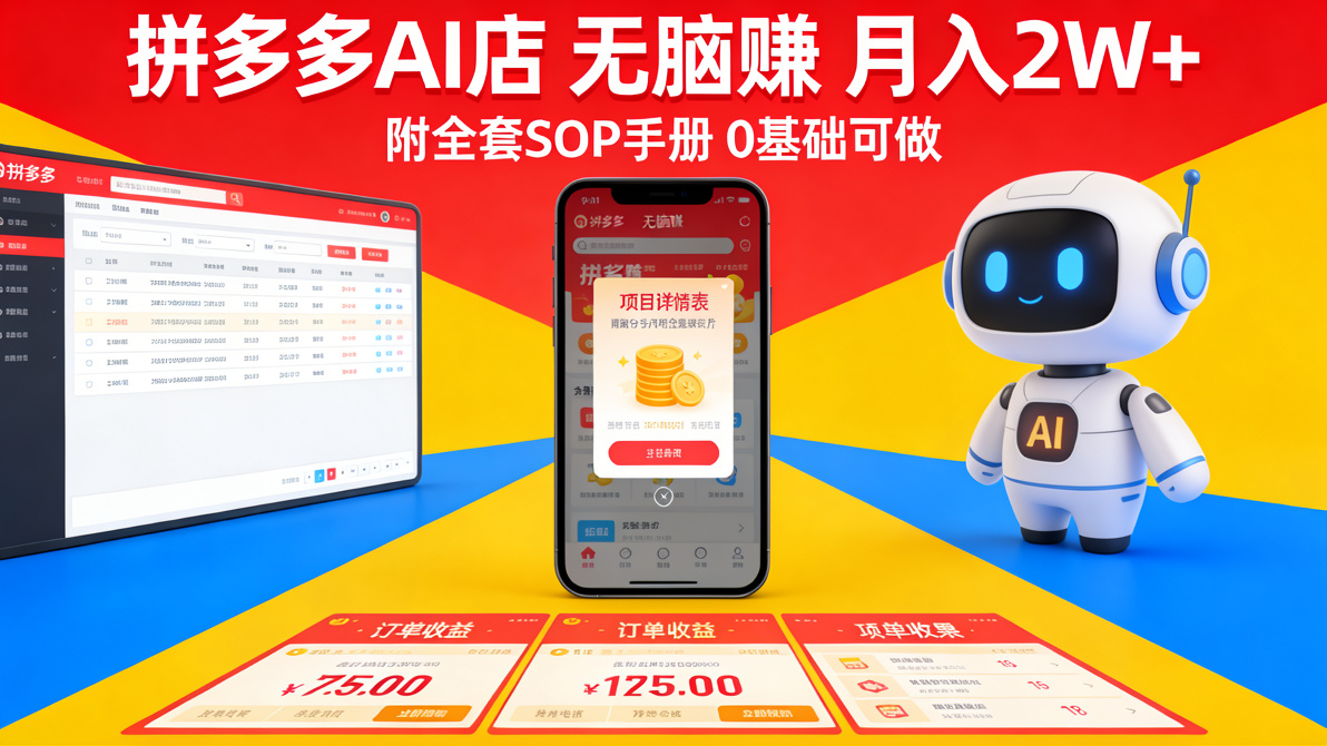 图片[1]-开拼多多AI店，无脑赚，告别打工，月入2W+，附SOP手册-成长中的独角兽