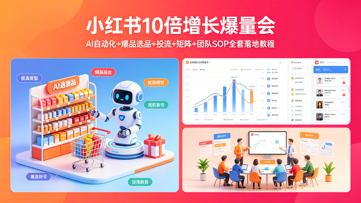 图片[1]-小红书10倍增长爆量会：AI自动化+爆品选品+投流+矩阵+团队SOP全套落地教程-成长中的独角兽